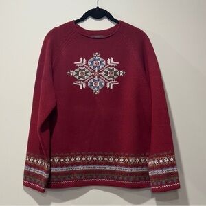 WOOLRICH Size L Ruby Holiday Christmas 100% Lambs Wool Pull Over Sweater